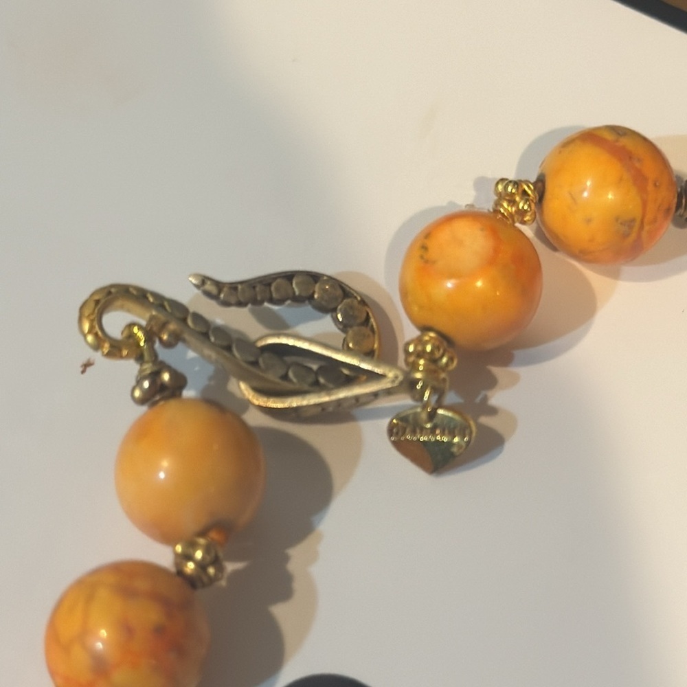 Butternut Amber Beaded Signed Damalli fine jewelry necklace Brass Gorgeous - Picture 3 of 9